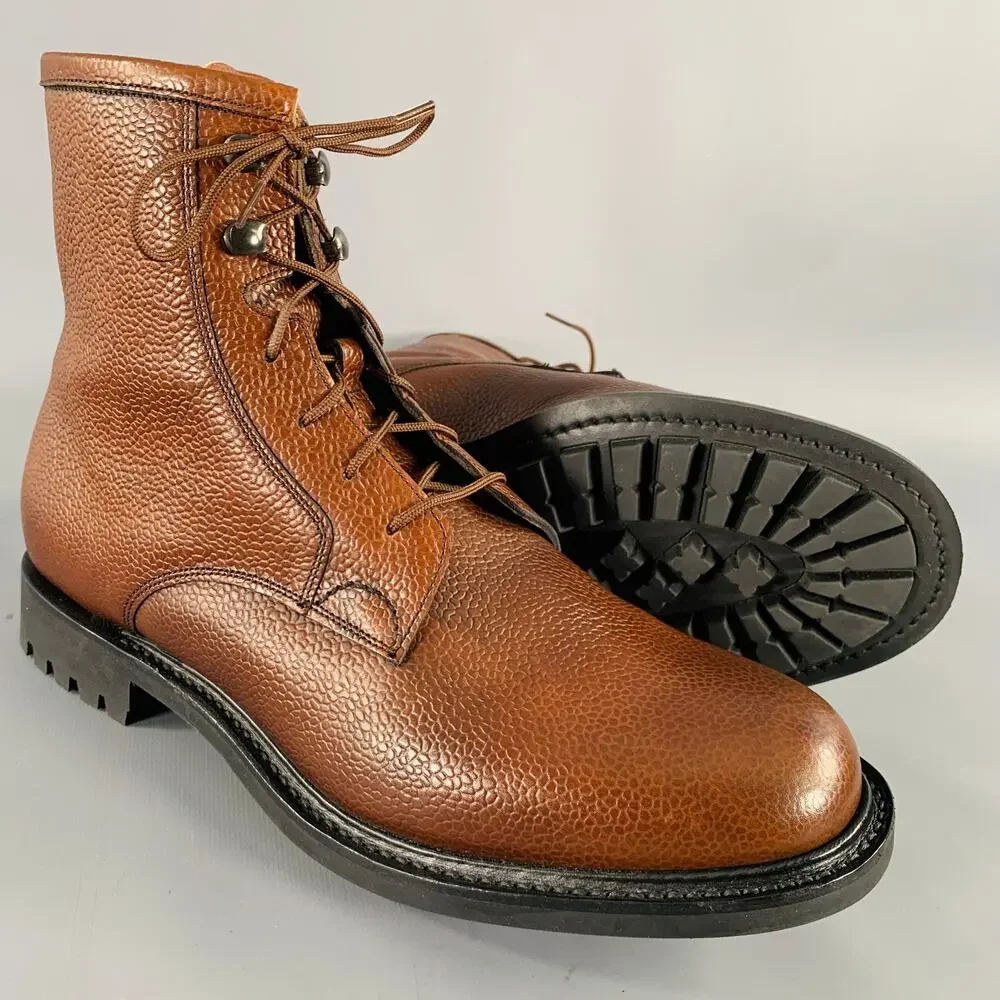 CHURCH'S Size 7.5 -Wick Fur- Brown Pebble Grain Leather Boots